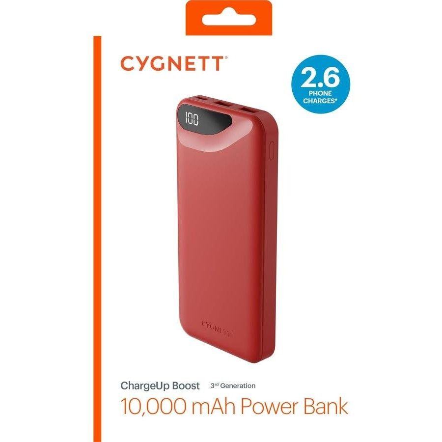 Cygnett ChargeUp Boost Gen3 10K Power Bank, Red