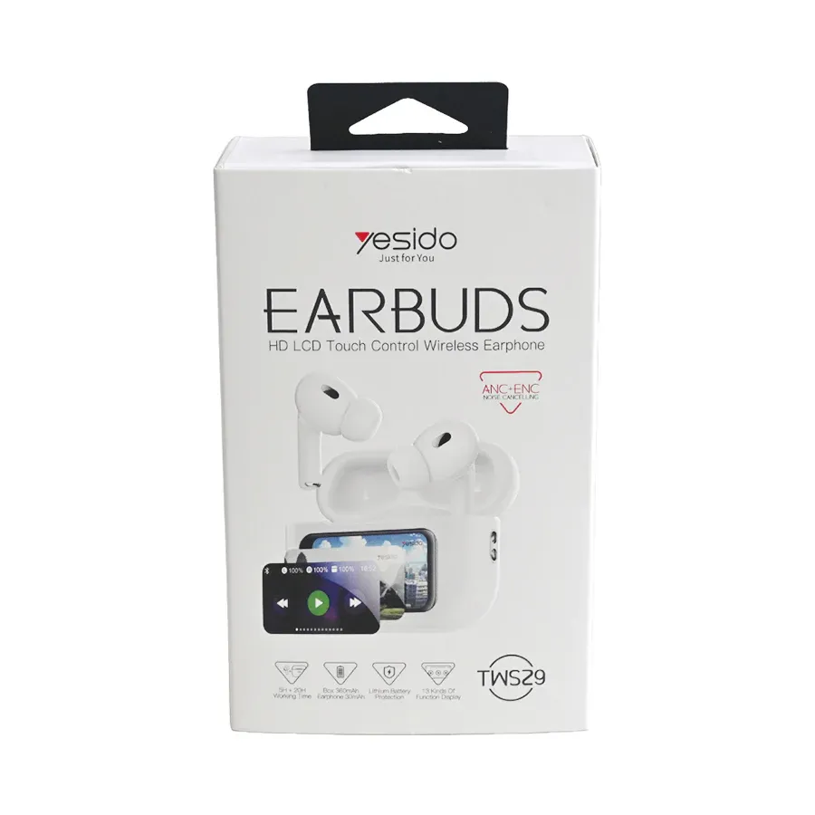 Yesido TWS29 HD LCD Touch Control Wireless Earbuds, White