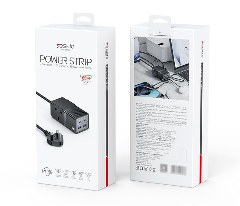 Yesido MC38 Power Strip 65W 1.5M (UK)