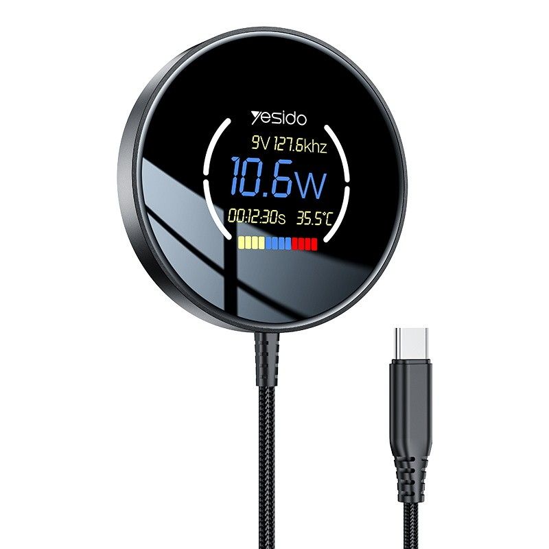 Yesido DS28 Wireless Charger 15W with Display, 1.2M Black