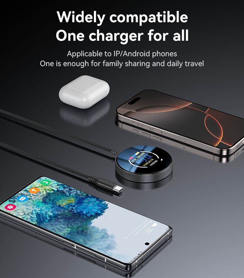 Yesido DS28 Wireless Charger 15W with Display, 1.2M Black