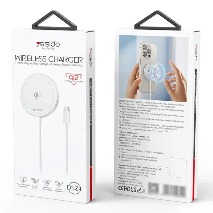 Yesido DS24 Qi2 Wireless Charger, 1M White