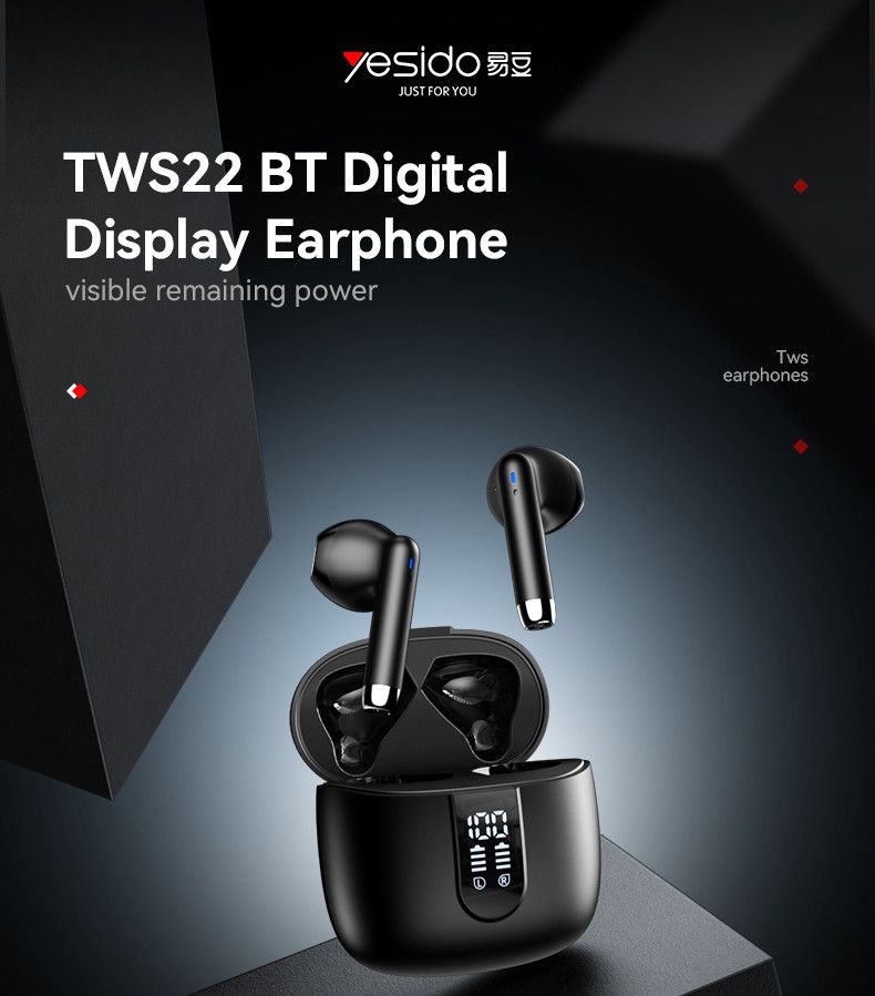 Yesido TWS22 True Wireless Earbuds, Black