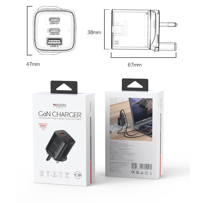 Yesido YC84 GaN Charger 65W, Black