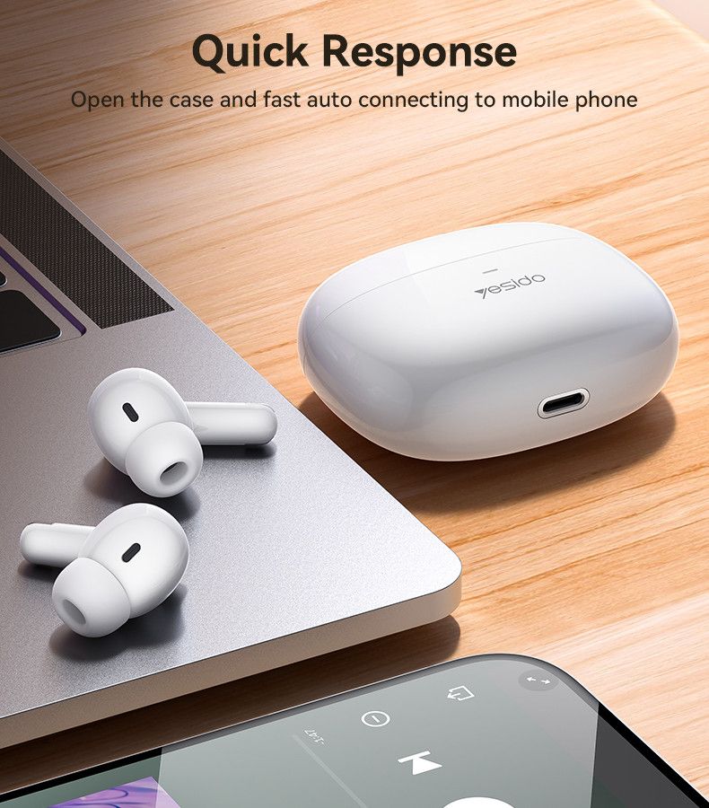 Yesido TWS28 True Dual Microphones Noise Cancellation Earbuds, White