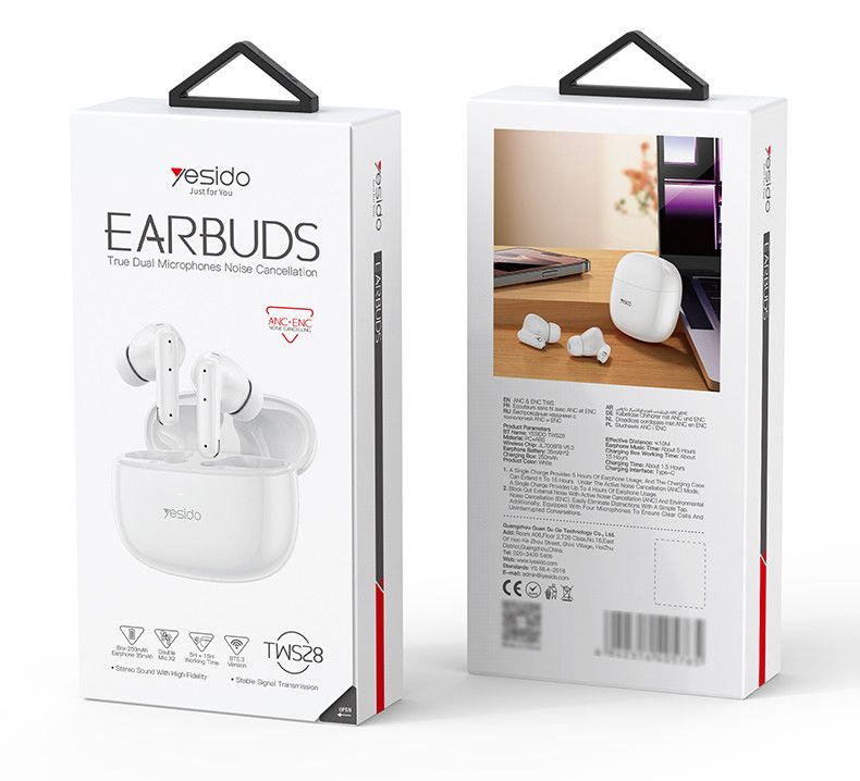 Yesido TWS28 True Dual Microphones Noise Cancellation Earbuds, White
