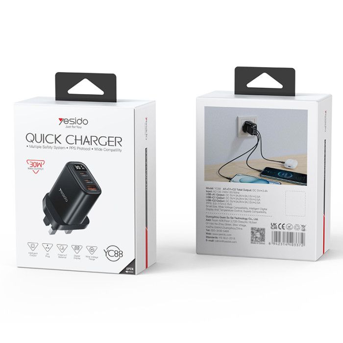 Yesido YC88 Quick Charger 30W, Black