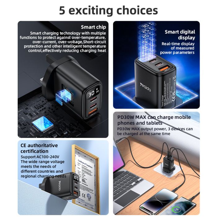 Yesido YC88 Quick Charger 30W, Black