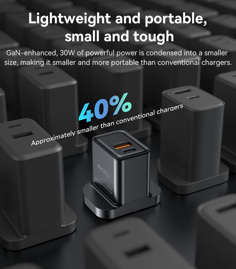 Yesido YC83 GaN Charger 30W, Black