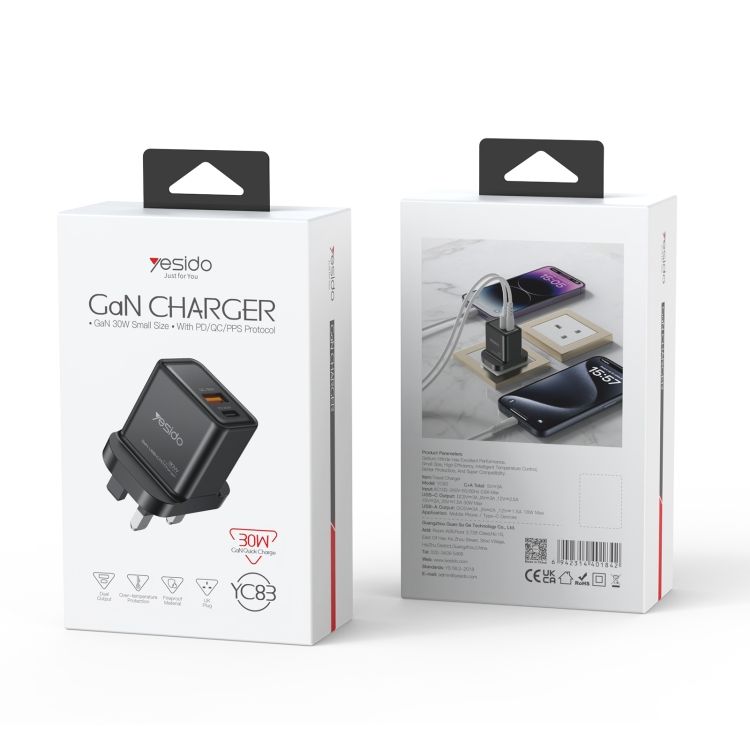 Yesido YC83 GaN Charger 30W, Black