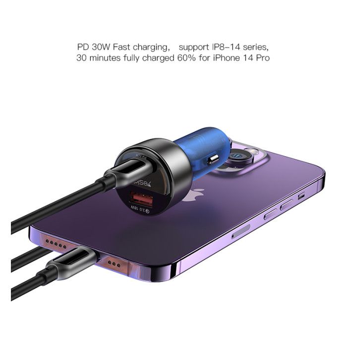 Yesido USB-C 30W+USB-A QC3.0 18W Car Charger