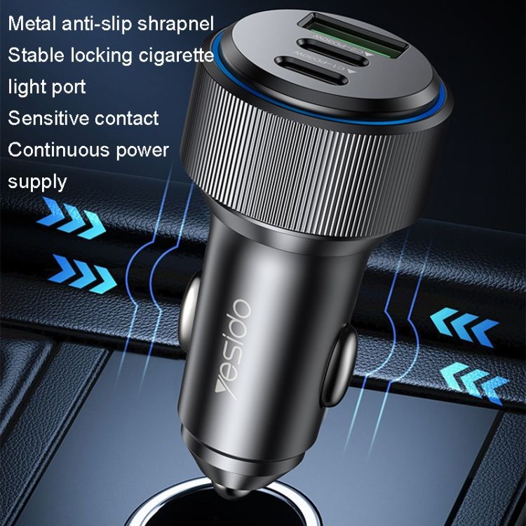 Yesido Y50 Dual USB-C 30W+USB-A QC3.0 17W Car Charger