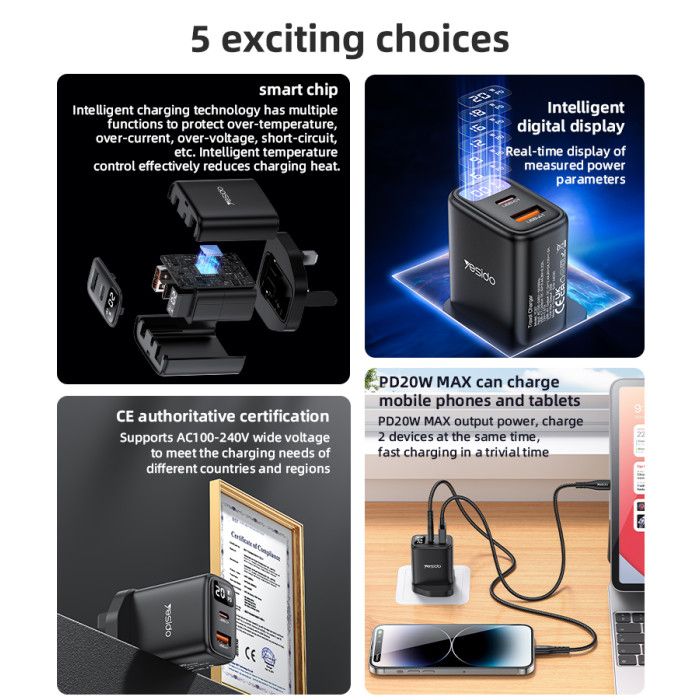 Yesido YC87 Quick Charger 20W, Black