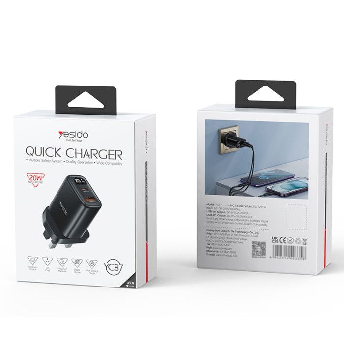 Yesido YC87 Quick Charger 20W, Black