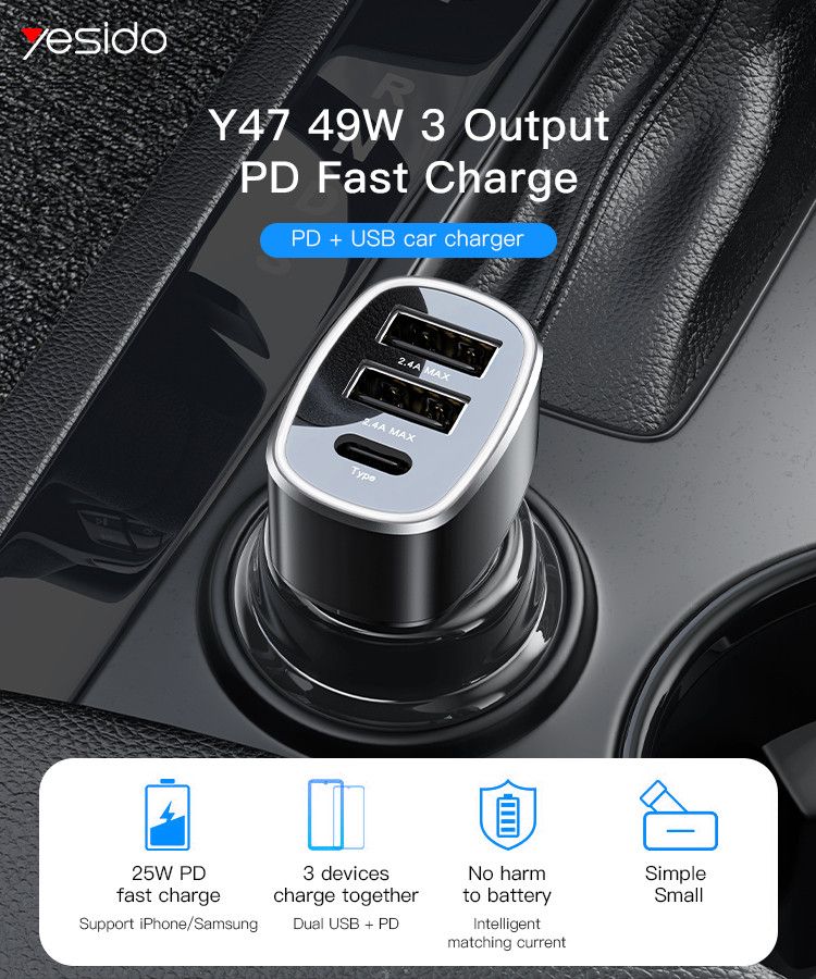 Yesido Y47 PD Output 25W Total 49W Car Charger