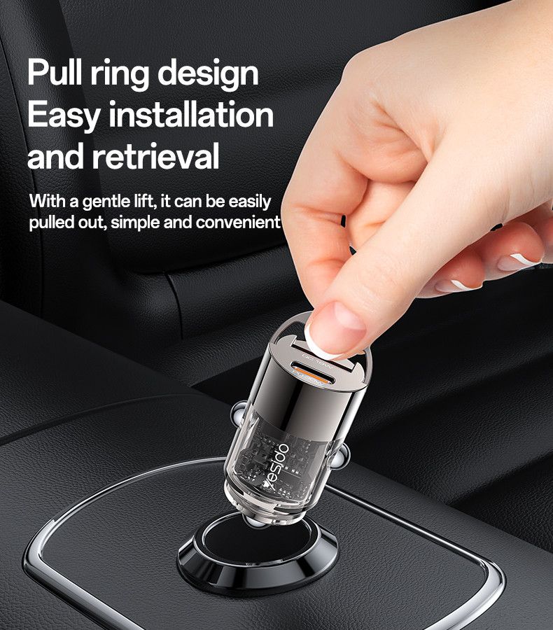 Yesido Y68 USB-A QC 18W+USB-C PD 30W Mini Zinc Alloy Car Charger