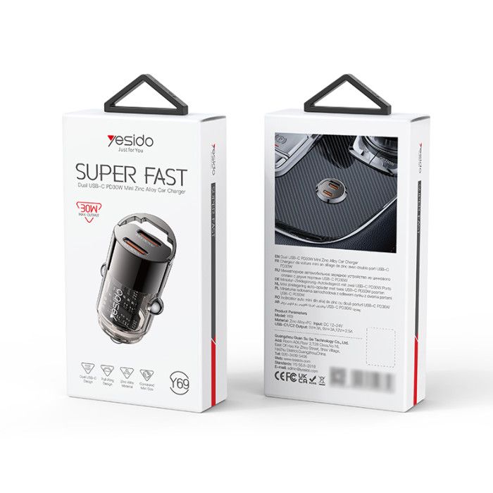 Yesido Y69 Dual USB-C PD30W mini Zinc Alloy Car Charger