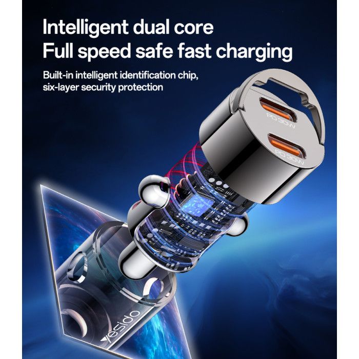 Yesido Y69 Dual USB-C PD30W mini Zinc Alloy Car Charger