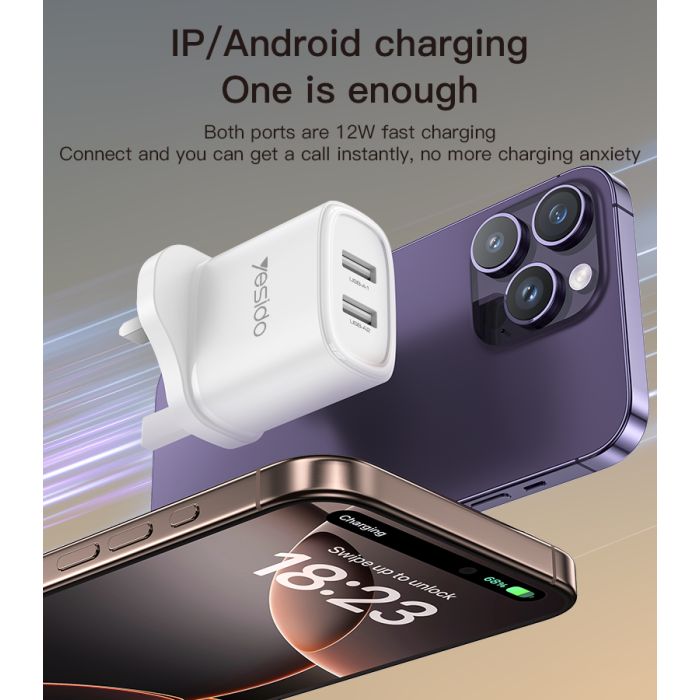 Yesido YC91 Travel Charger 12W, White