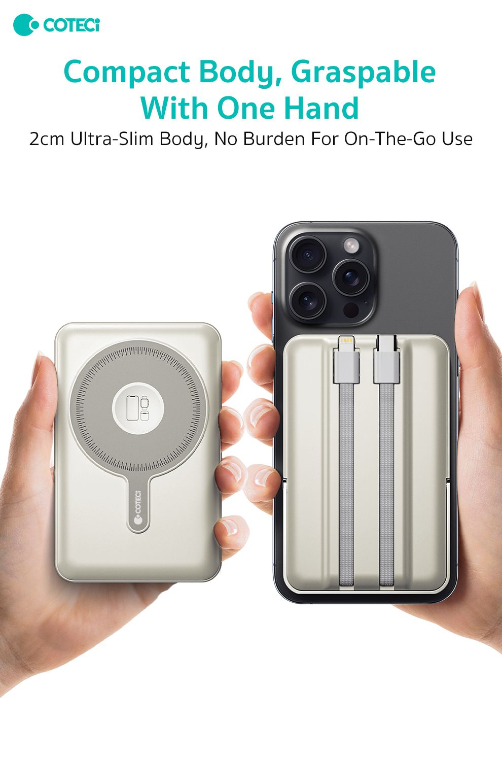 Coteci 6 in 1 Magnetic Dual Power Bank 10,000mAh, Gray