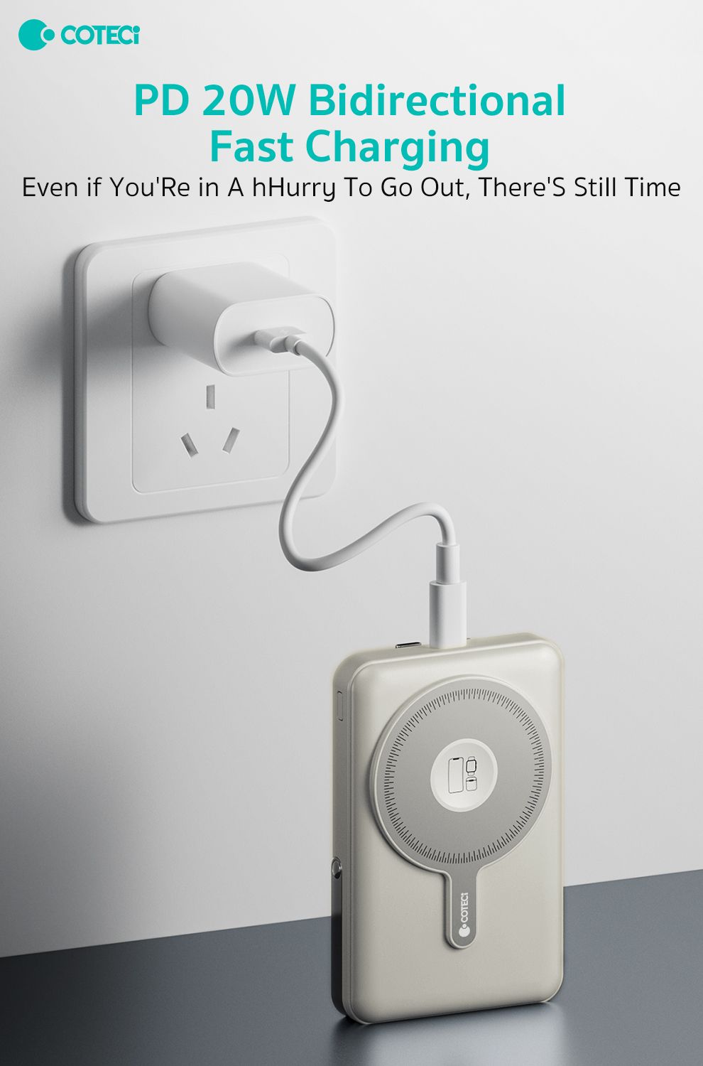 Coteci 6 in 1 Magnetic Dual Power Bank 10,000mAh, Gray