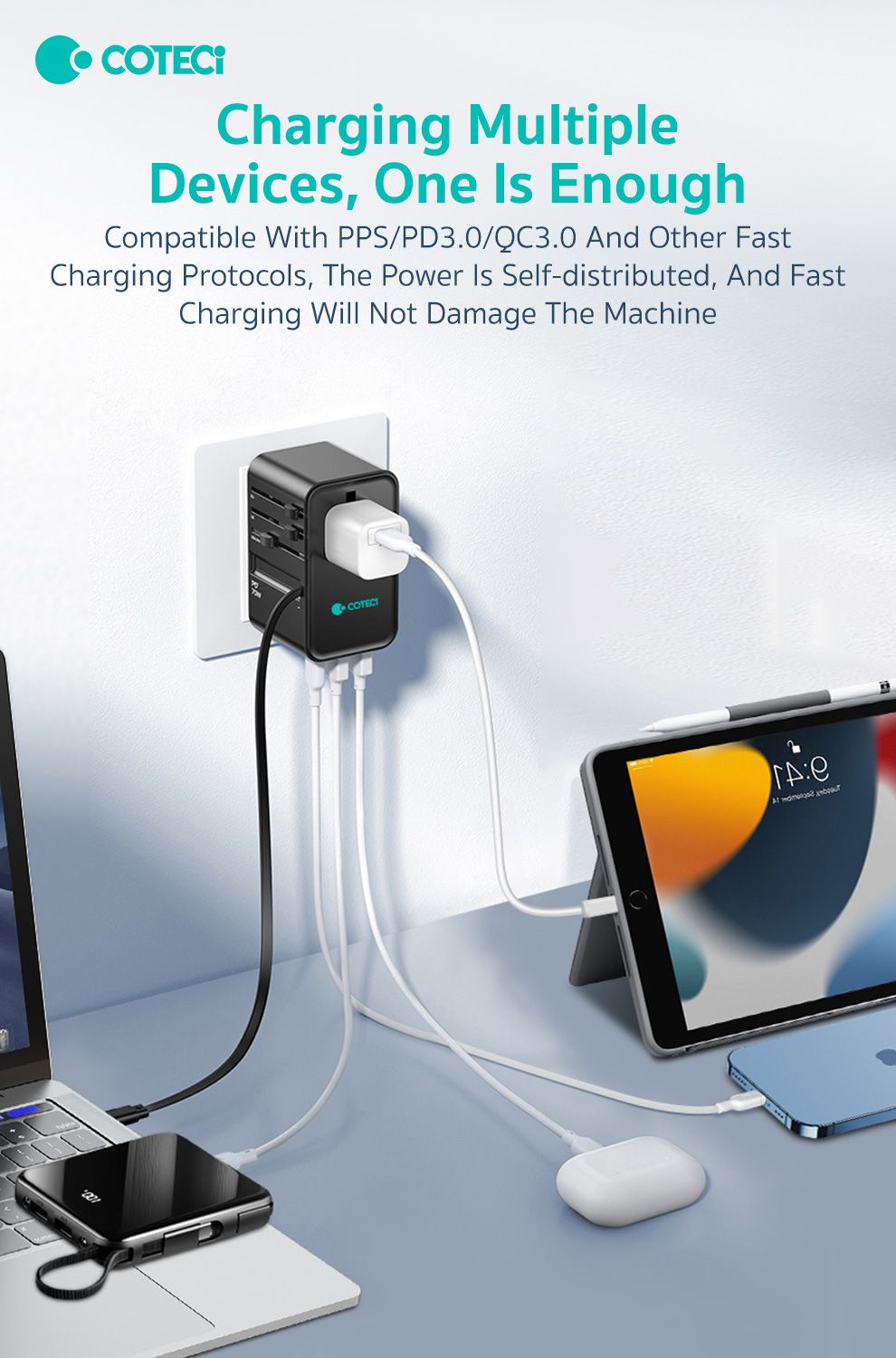 Coteci OT3 GaN Universal Travel Charger 45W