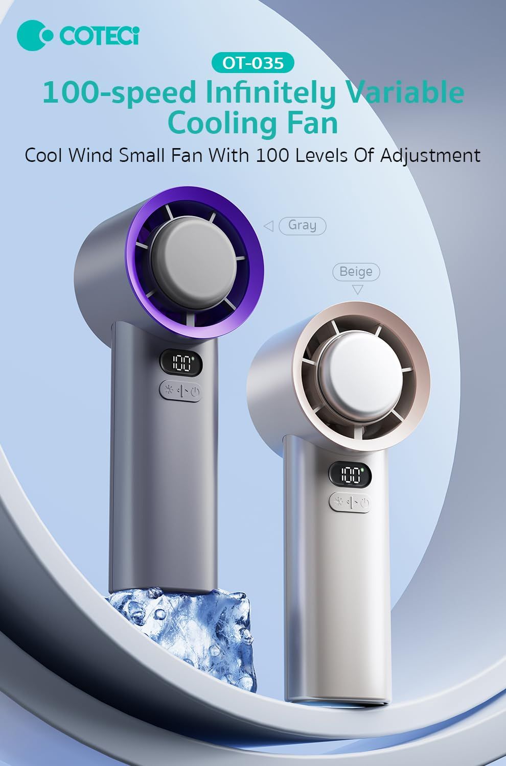 Coteci 100 Wind Speed Dual Mode Cooling Fan, Gray