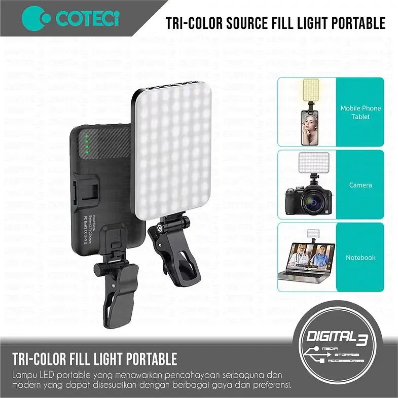 Coteci LA1 3-Color Professional Light Source Fill Light, Black