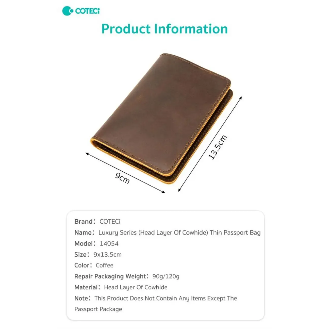 Coteci Luxury Series Passport Holder, Brown