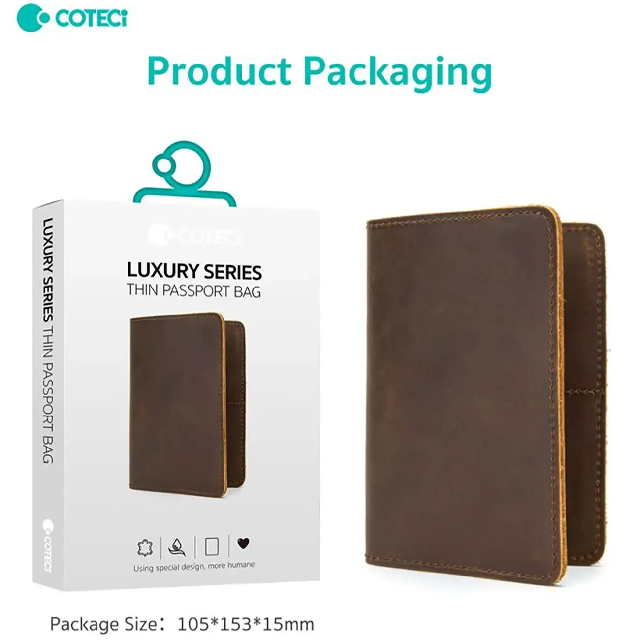 Coteci Luxury Series Passport Holder, Brown