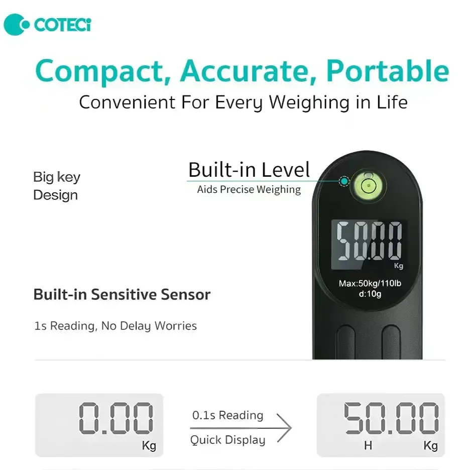Coteci Portable Digital Luggage Scale, Black