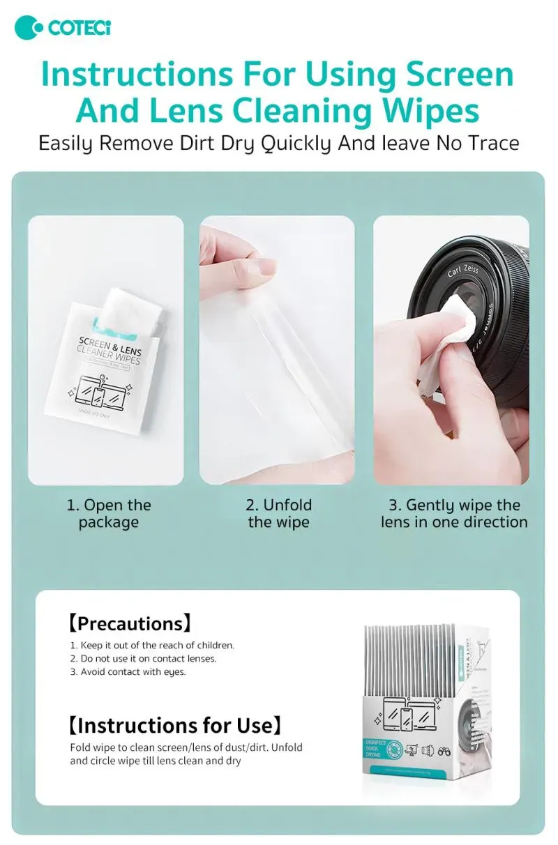 Coteci Screen &amp; Lens Cleaner Wipes, 50PCS