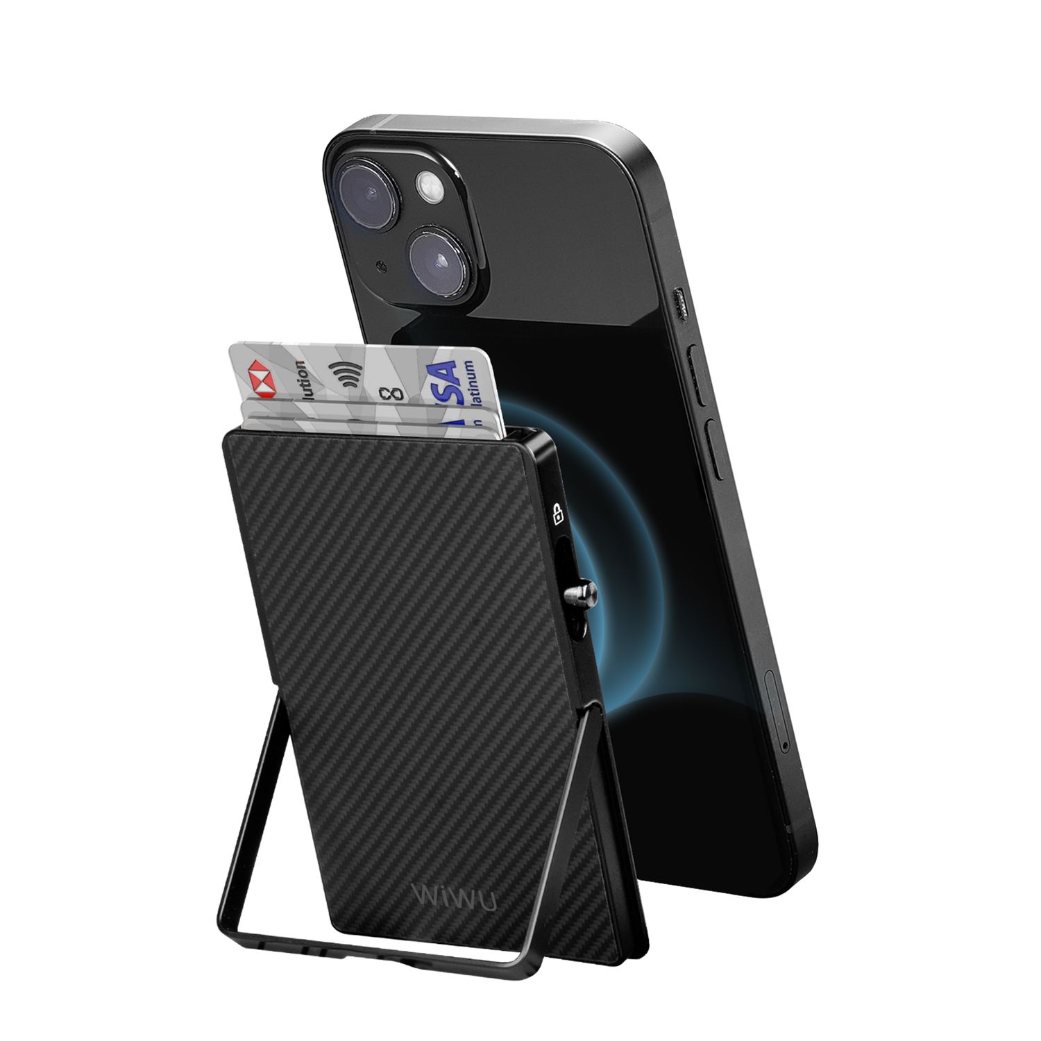 WiWU MW007 Aramid Fiber Warriors Mag Metal Stand Card Holder, Black