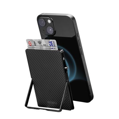 WiWU MW007 Aramid Fiber Warriors Mag Metal Stand Card Holder, Black