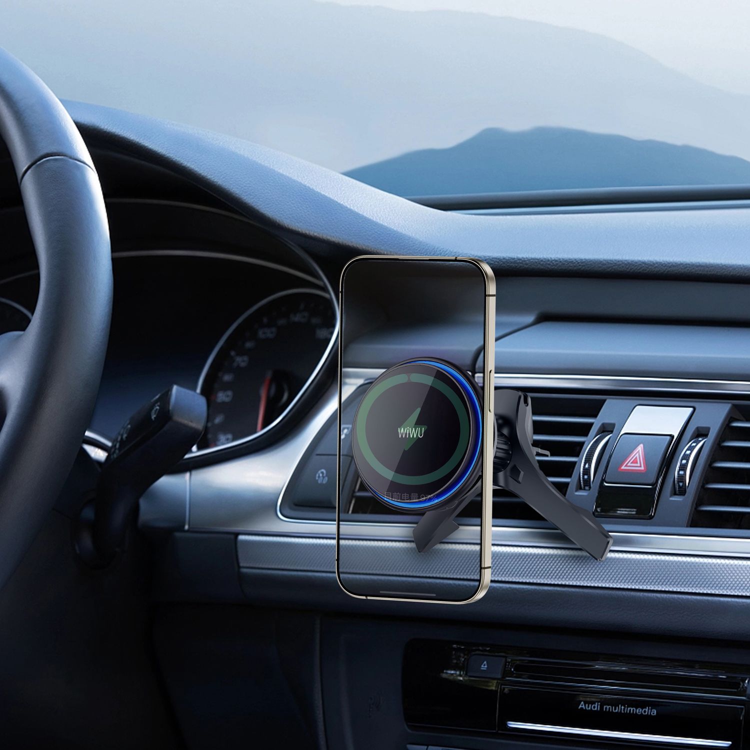 WiWU CH317 Semiconductor Wireless Car Charger, Black