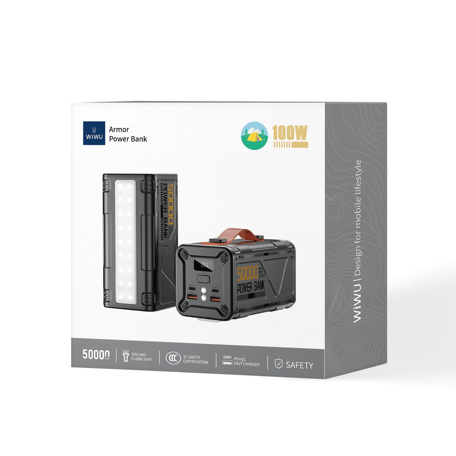 WiWU P029 Armor Power Bank 100W 50000mAh, Black