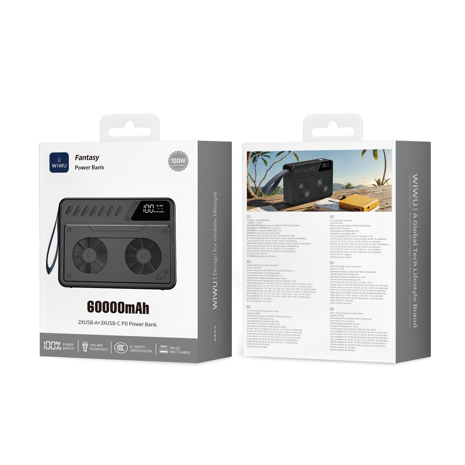 WiWU P58 Fantasy Power Bank 60000mAh, Black