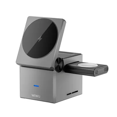 WiWU W030 Small Square 3 in 1 Wireless Charger, Grey