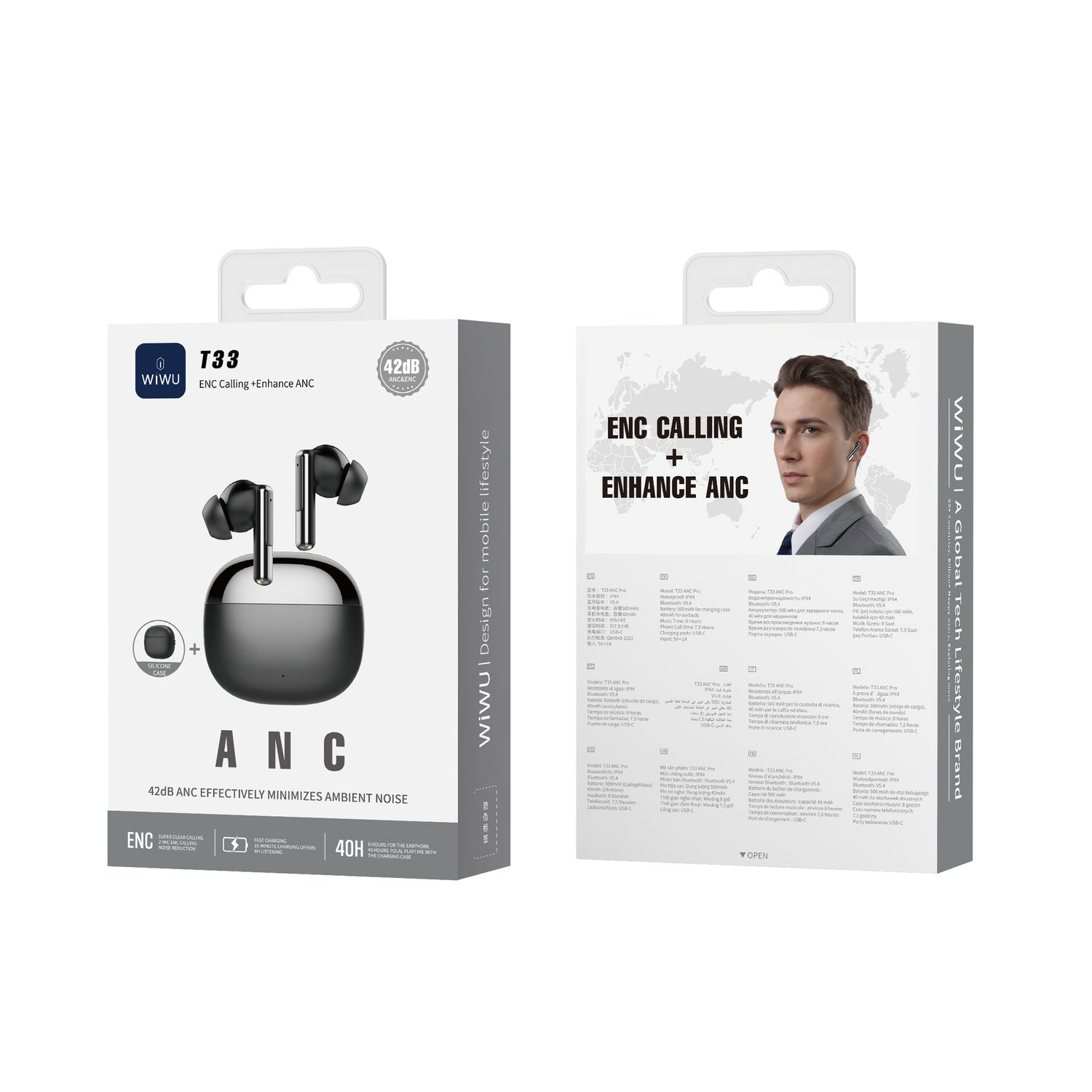 WiWU T33 ANC Pro Earbuds, Black