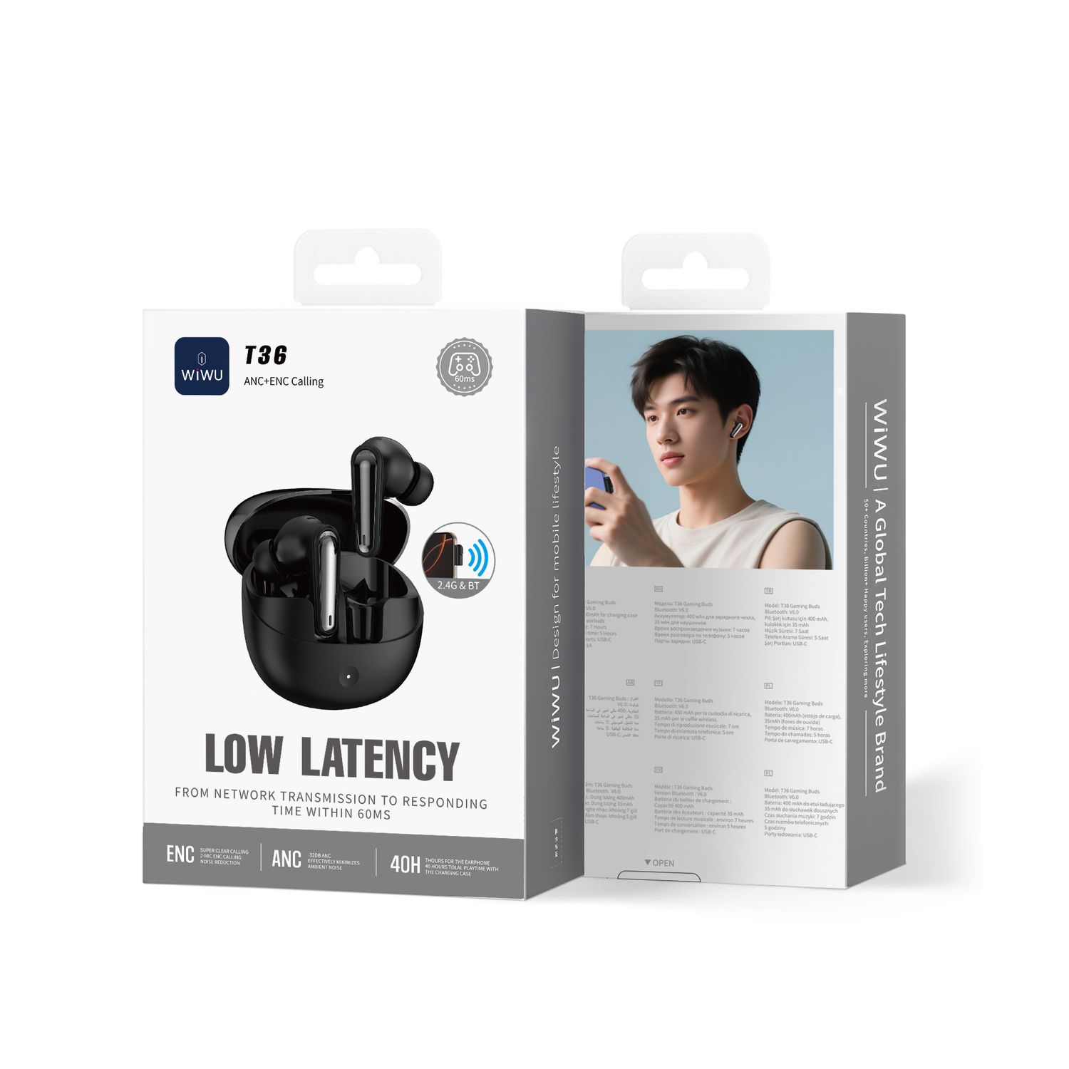 WiWU T36 Low Latency ANC+ENC Gaming Earbuds, Black