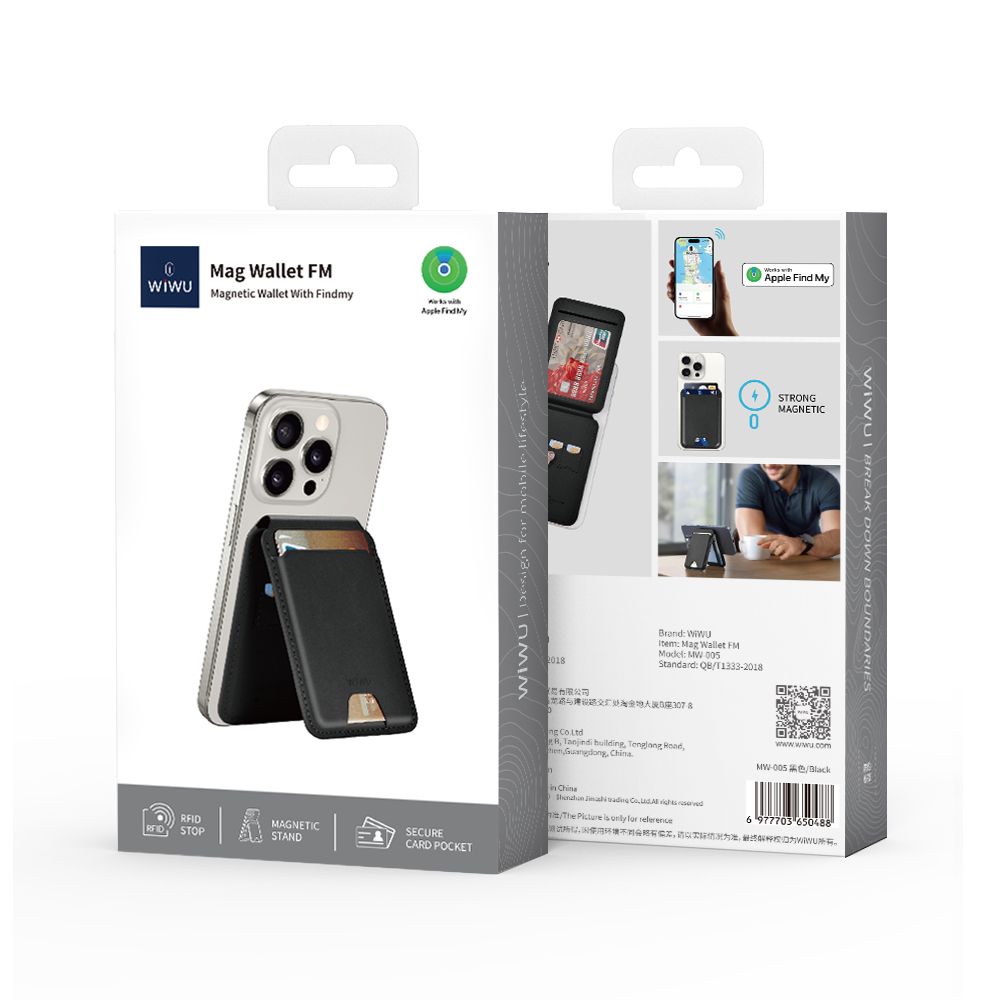 WiWU MW005 Mag Wallet with Findmy, Black