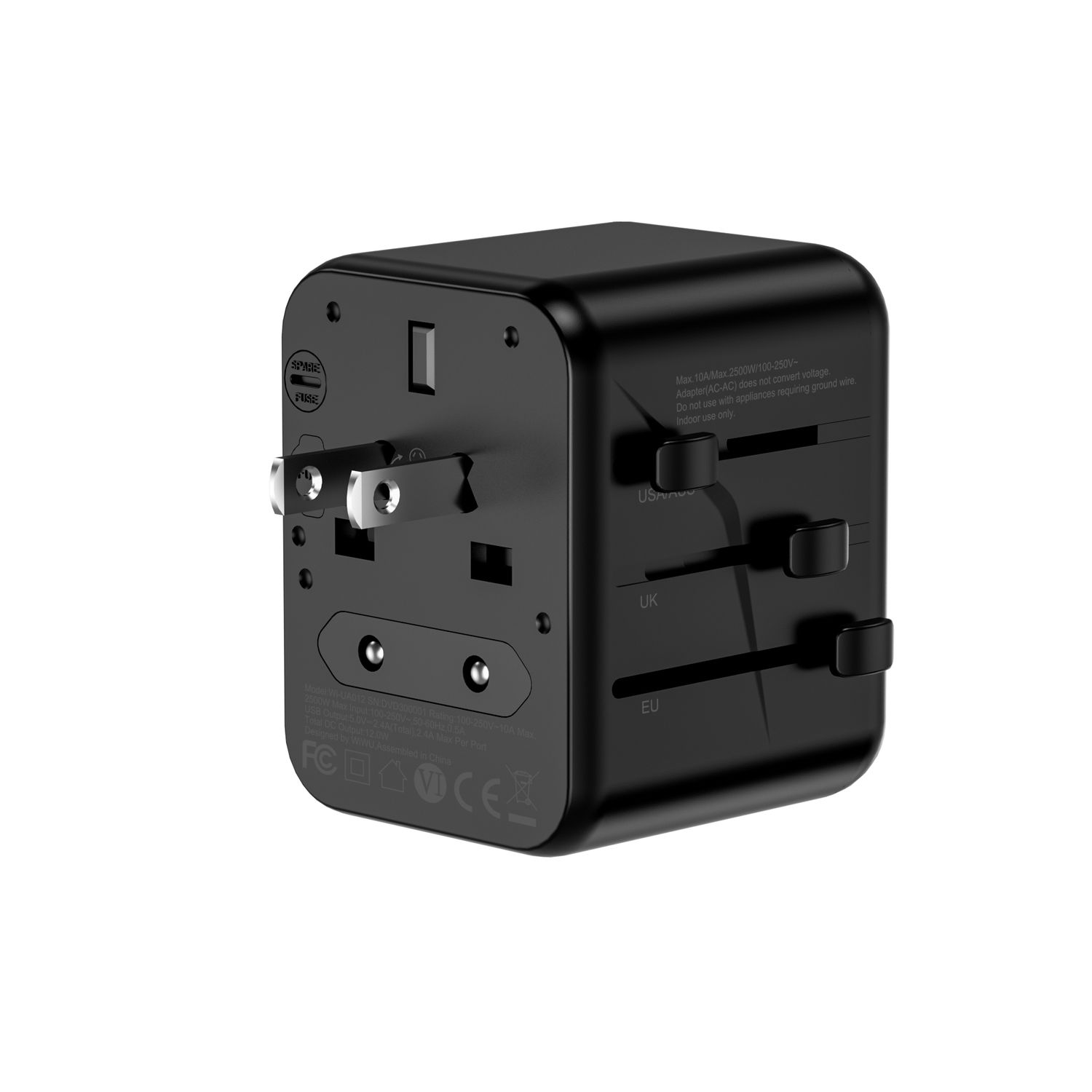 WiWU UA012 -12W Universal Plug Adapter, Black