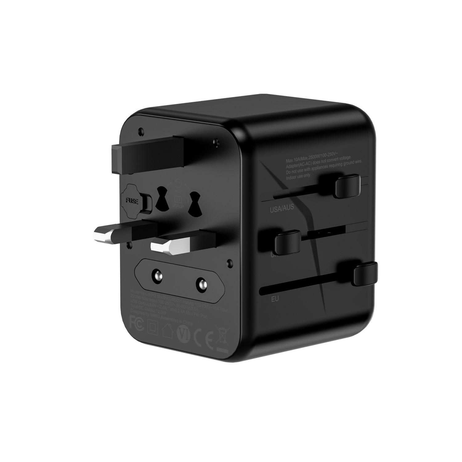 WiWU UA012 -12W Universal Plug Adapter, Black