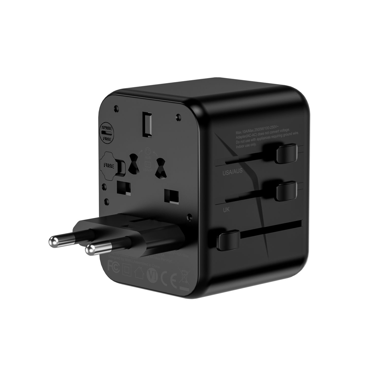 WiWU UA012 -12W Universal Plug Adapter, Black