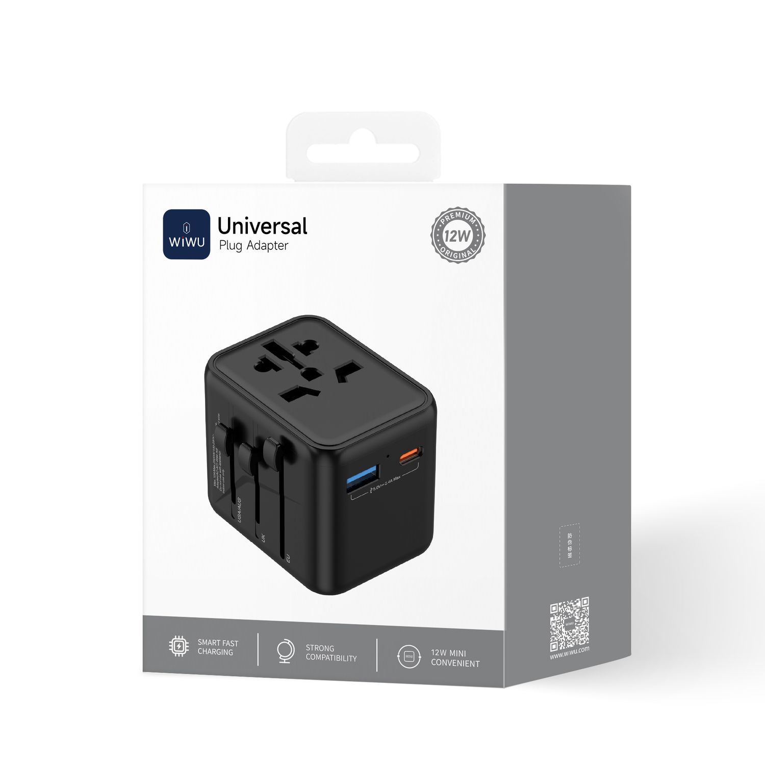 WiWU UA012 -12W Universal Plug Adapter, Black