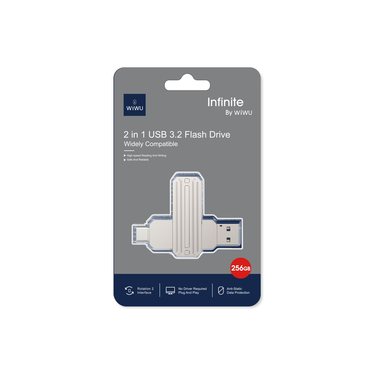 WiWU FD003 2 in 1 USB 3.2 Flash Drive 256GB, Silver