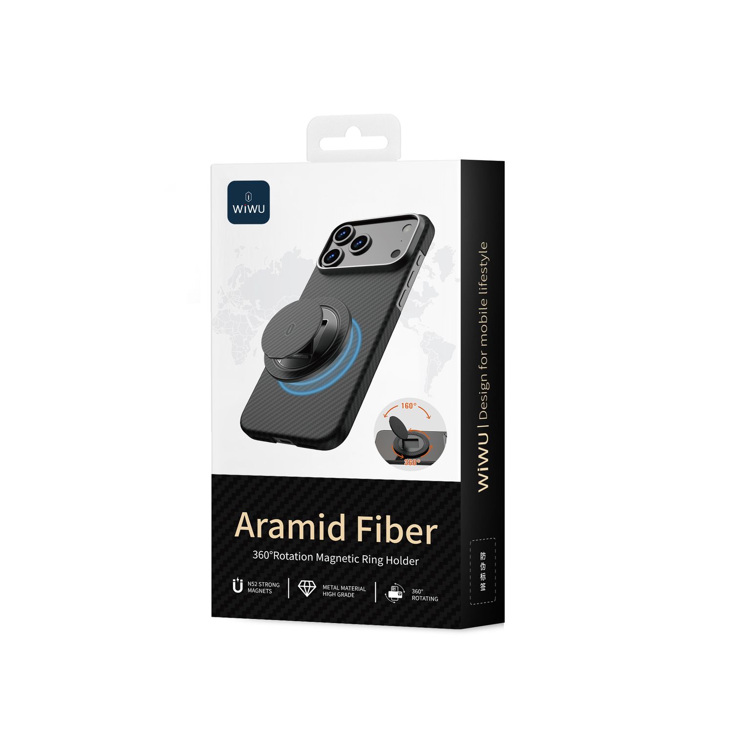 WiWU MW8 Aramid Fiber 360 Rotation Magnetic Ring Holder, Black