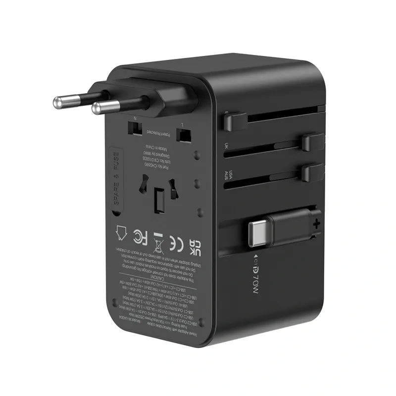 WiWU UA9 Aramid Fiber 70W GaN Universal Adapter, Black