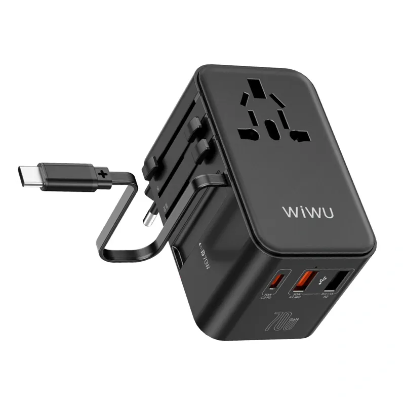 WiWU Wi-UA004 70W GaN Universal Plug Adapter, Black