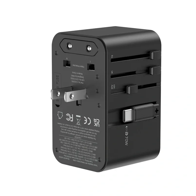 WiWU Wi-UA004 70W GaN Universal Plug Adapter, Black